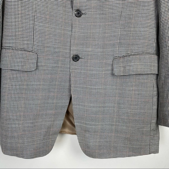 Vintage Boyfriend Blazer Academia Padded Shoulder Houndstooth Wool - Picture 8 of 14